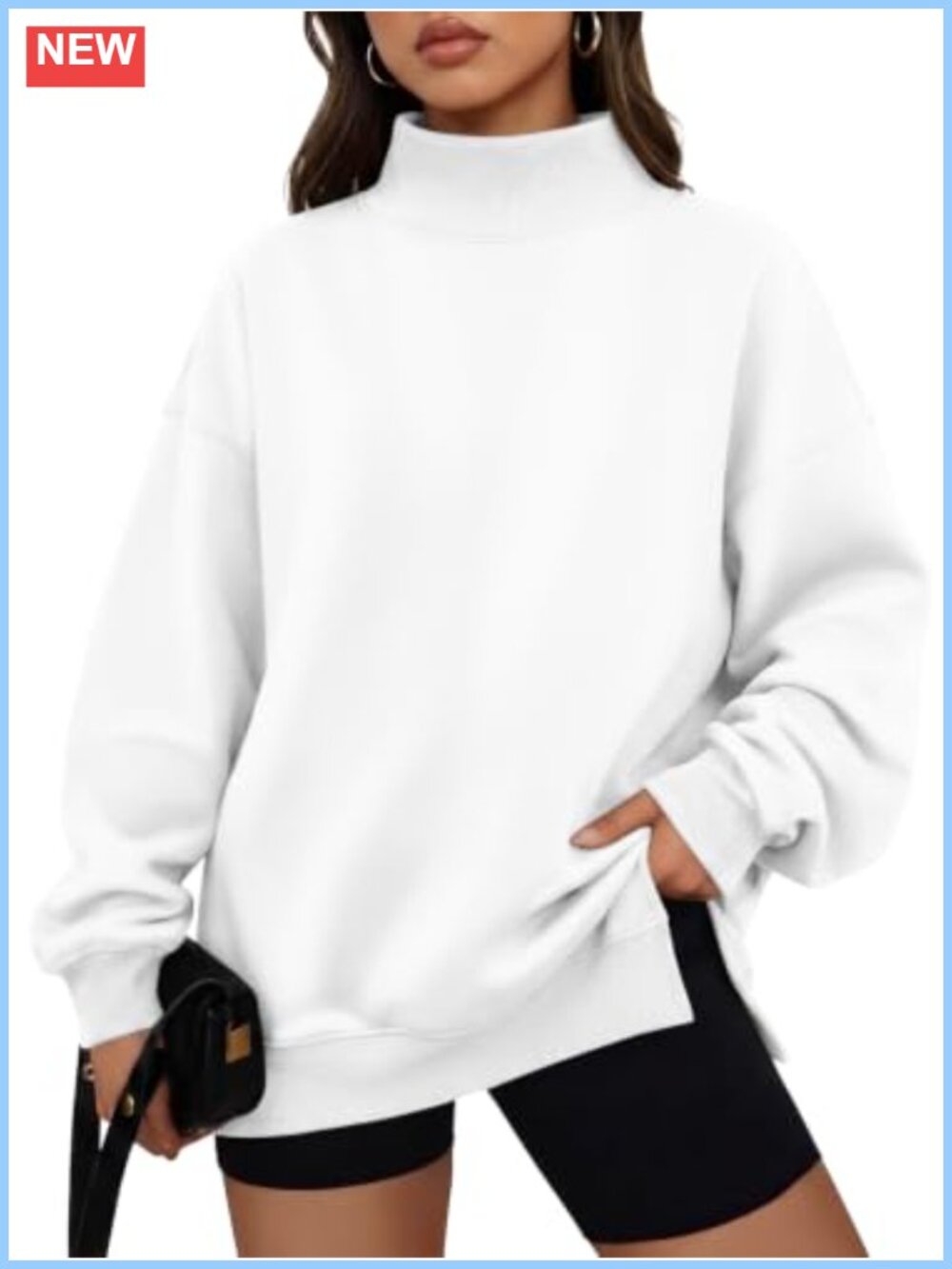 Women's Oversized Mock Neck Fleece Sweatshirt Pullover Soft Cozy